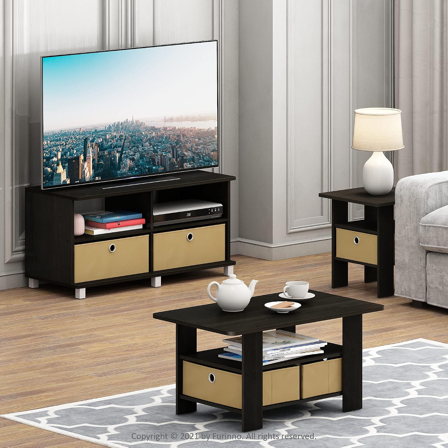 Furinno Coffee Table with Bins, Espresso/Brown — Espresso/Brown / 2 Bin (6)