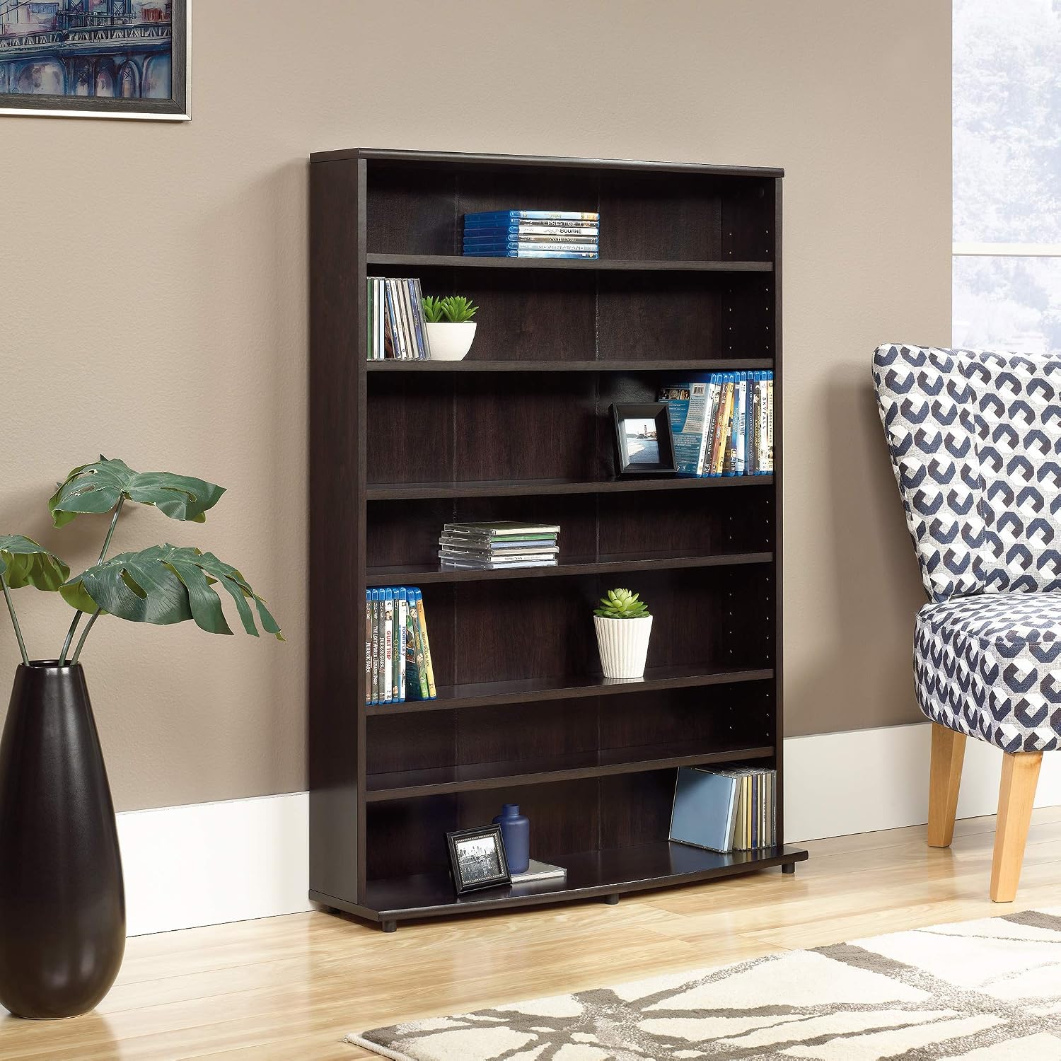 Sauder Multimedia 7 tier Storage Tower, Cinnamon Cherry finish — L:32.44" x W:9.41" x H:45.35 / Cinnamon Cherry (2)