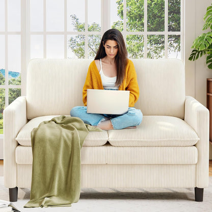 Welzona Sofa Accent Chair, 33" Reading Chair for Bedroom, Tool-Free Setup Living Room Accent Chairs, Comfy Arm Chairs Living Room, All-Wood Reading Nook, Beige — Cord Beige / cloud loveseat