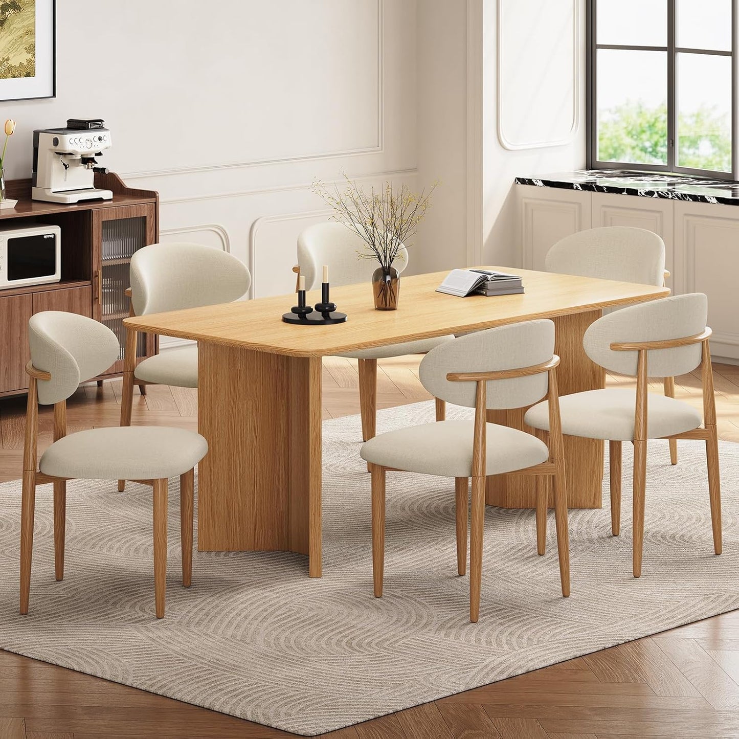 Dining Chairs Set of 4, Modern Fabric Upholstered Dining Room Chair MetalKitchen Chairs, Farmhouse Dinner Chair for Kitchen Dining Room, Beige — Beige Seat /Wood-grain Metal Legs / 4 (7)