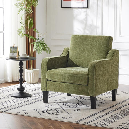 VINGLI Accent Chair for Living Room Chairs Olive Green Reading Chair for Bedroom Scooped Arm Chair Mid Century Modern Accent Chairs Upholstered Comfy Chair for Apartment, Waiting Room — 1 / Olive Green Chenille (2)