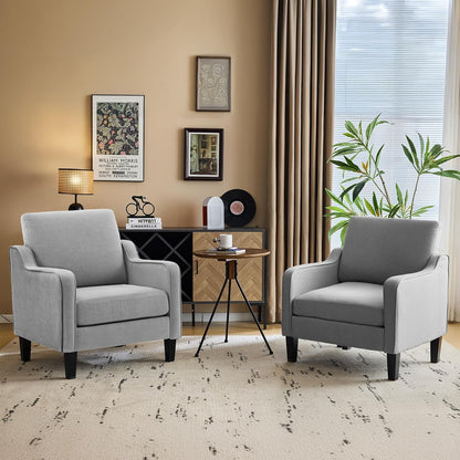 VINGLI Accent Chair for Living Room Chairs Light Brown Reading Chair for Bedroom Scooped Arm Chair Mid Century Modern Accent Chairs Upholstered Comfy Chair for Apartment, Waiting Room — 2 / Light Grey Linen