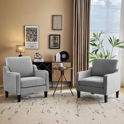 VINGLI Modern Accent Chairs Set of 2, Beige Living Room Chairs Comfy Armchair for Bedroom, Upholstered Sofa Chair Reading Chair for Small Spaces, Apartment, Waiting Room — 2 / Light Grey Linen