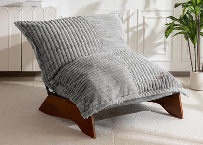 MAXYOYO Adjustable Living Room Chair, 3-Position Bean Bag Chair with Removable Cover, Upholstered Accent Chair with Frame, Soft Reclining Lounge for Bedroom, Apartment, Office, Green — Striped Cross Grey / Large