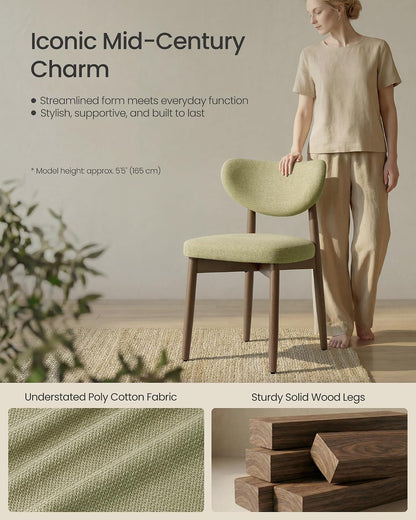 VASAGLE Wooden Dining Chairs Set of 2, Upholstered Kitchen Chairs with Solid Wood Legs, Ergonomic Curved Backrest, Built-in Handle, Mid Century Modern, for Kitchen Dining Vanity, Sage Green — Sage Green / Set of 2 (5)