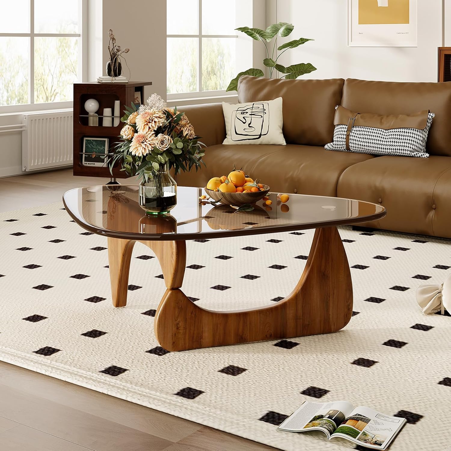 Coffee Table for Living Room Mid Century Modern Center Table with Glass Top and Wood, 36 Inch, Brown/Walnut — Brown/Walnut / 36 Inch (3)