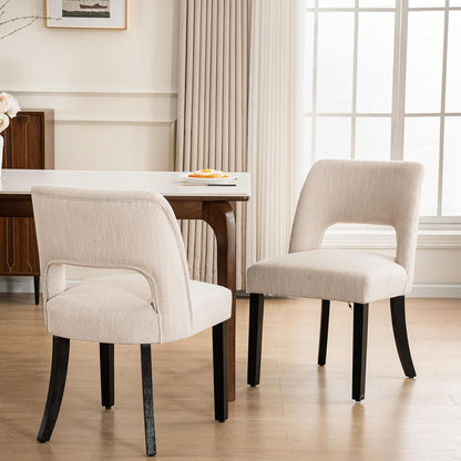 VKNOW Dining Chairs Set of 4, Fabric Dining Chairs, Green | Modern Mid-Century Upholstered Farmhouse Dinner Chair for Kitchen Dining Room Restaurant, Easy Assembly — Beige-black Legs / Set of 2