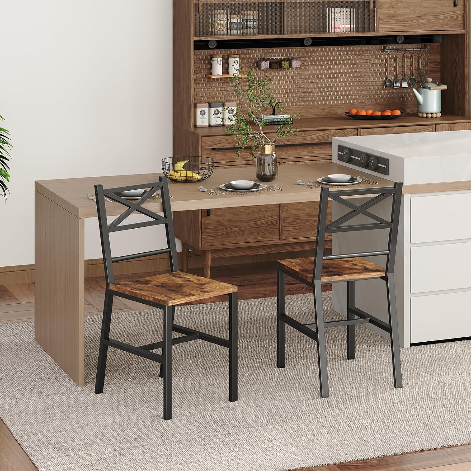 MAHANCRIS Dining Chair Set of 2, Rustic Wooden Kitchen Chairs with Backrest, Farmhouse Dining Chairs for Kitchen, Industrial Style Chair with Metal Frame, Easy Assembly, Rustic Brown TBHR1001 — Rustic Brown / 2 (7)