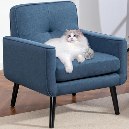 Vogue Furniture Direct Mid Century Accent Chair, PU Leather Modern Chair with Wooden Frame, Cozy Armchair Reading Chair with Comfy Back for Apartment, Living Room, Bedroom, Small Space, Corner, Brown — Blue / 1
