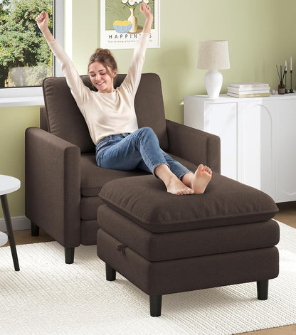 Welzona Sofa Accent Chair, 33" Reading Chair for Bedroom, Tool-Free Setup Living Room Accent Chairs, Comfy Arm Chairs Living Room, All-Wood Reading Nook, Beige