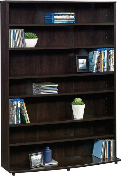 Sauder Multimedia 7 tier Storage Tower, Cinnamon Cherry finish — L:32.44" x W:9.41" x H:45.35 / Cinnamon Cherry