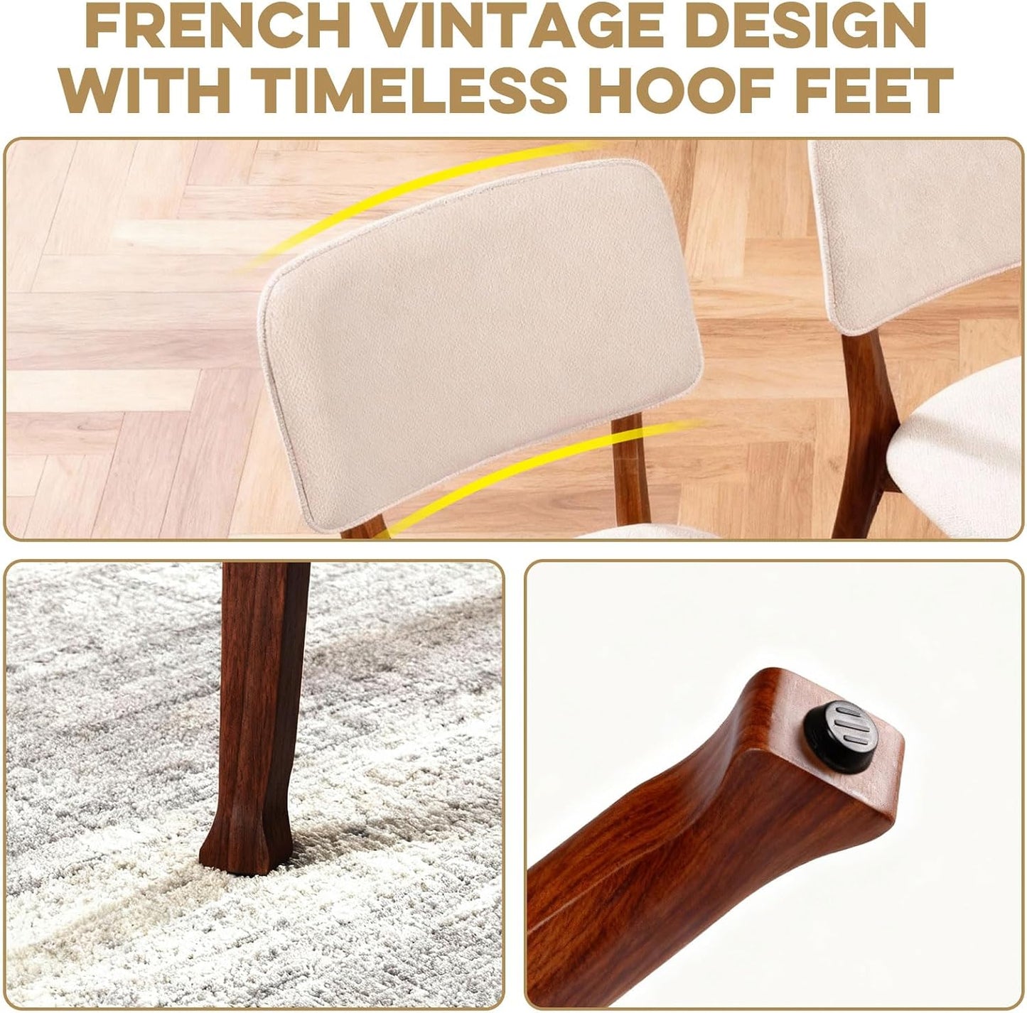 Wooden Dining Chairs Set of 2, Mid Century Modern Kitchen Chairs with Fabric Upholstered and Curved Backrest for Dining Room, Restaurant/Cafe, Walnut — Walnut / 2 (5)