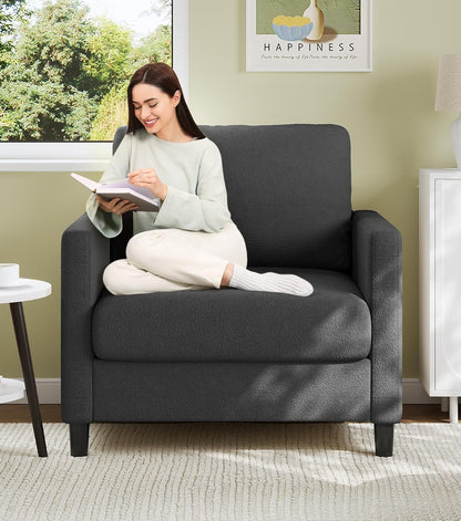 Welzona Sofa Accent Chair, 33" Reading Chair for Bedroom, Tool-Free Setup Living Room Accent Chairs, Comfy Arm Chairs Living Room, All-Wood Reading Nook, Beige — Grey / Standard
