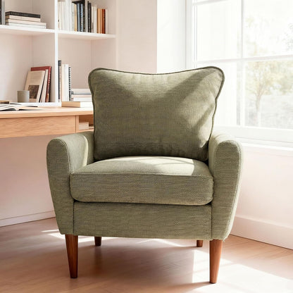 OLIXIS Comfy Accent Chair for Living Room Bedroom and Waiting Room, Upholstered Mid-Century Reading Chair with Pillow and Solid Wood Legs, Wide Singe Modern Lounge Sofa, Gray — Light Green / 2
