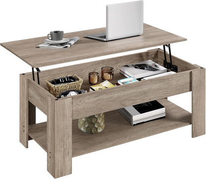 Yaheetech Wooden Coffee Table, Lift Top Coffee Table with Large Hidden Storage Shelf, Lift Tabletop Dining Tables for Living Room, Home Small Space, 38.6in, Black — Grey / 47.2 inches