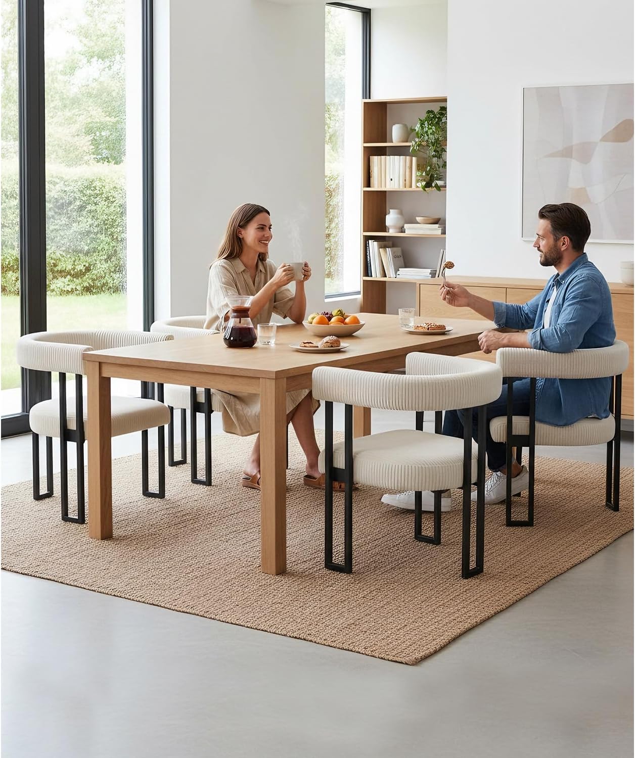 VIRRMO Boucle Dining Chair Set of 4 Corduroy Upholstered Dining Room Chairs Kitchen Chairs with Metal Legs Mid Century Modern Chair for Dining Room, Kitchen (Cream, 4) — Cream / 4 (7)