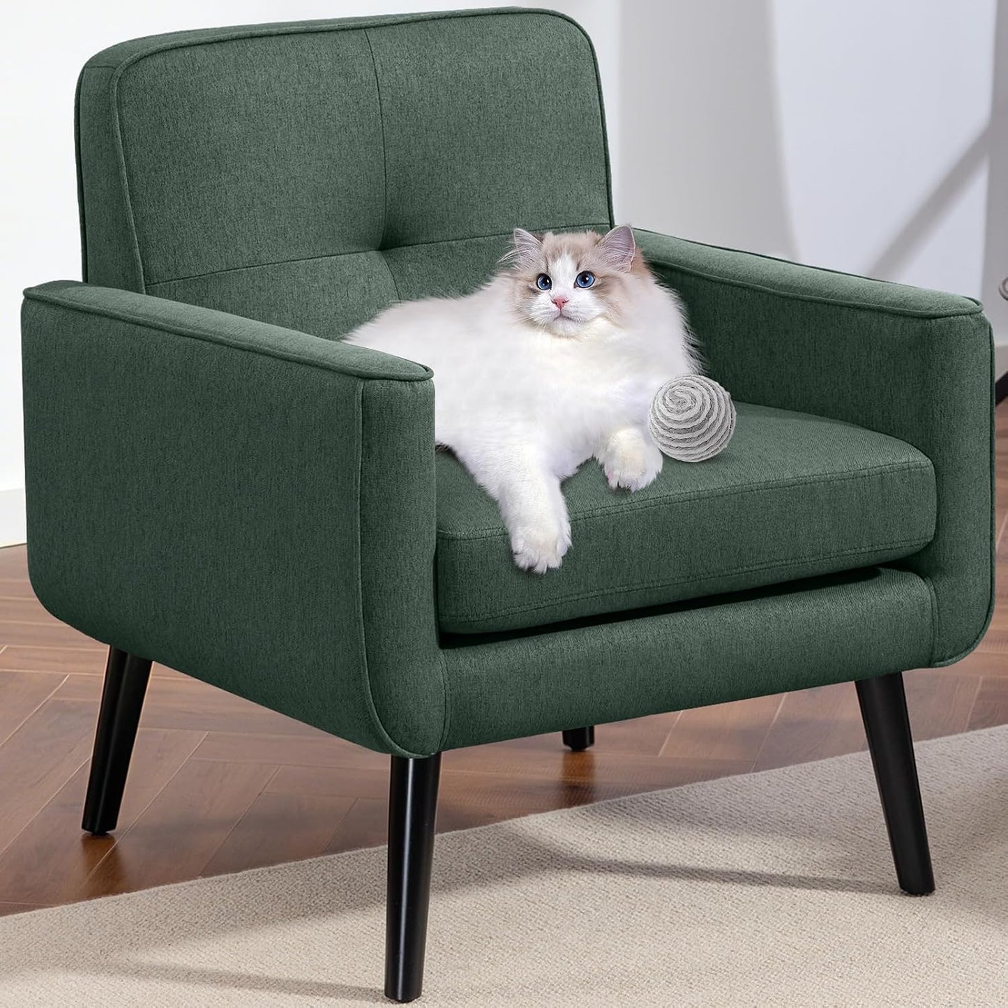 Vogue Furniture Direct Mid Century Accent Chair, Fabric Modern Chair with Wooden Frame, Cozy Armchair Reading Chair with Comfy Back for Apartment, Living Room, Bedroom, Small Space, Corner, Blue — Green / 1