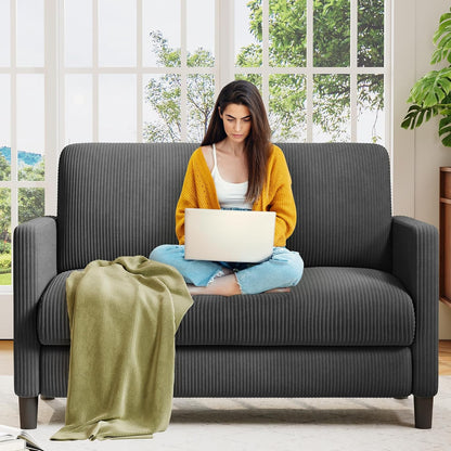 Welzona Sofa Accent Chair, 33" Reading Chair for Bedroom, Tool-Free Setup Living Room Accent Chairs, Comfy Arm Chairs Living Room, All-Wood Reading Nook, Beige — Cord Grey / cloud loveseat