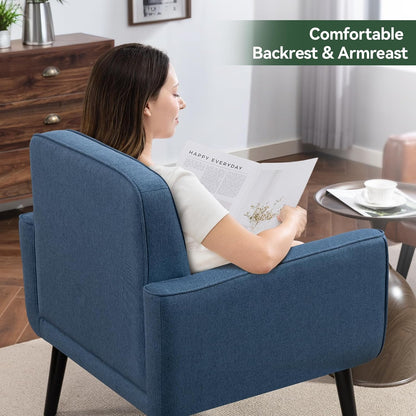 Vogue Furniture Direct Mid Century Accent Chair, Fabric Modern Chair with Wooden Frame, Cozy Armchair Reading Chair with Comfy Back for Apartment, Living Room, Bedroom, Small Space, Corner, Blue — Blue / 1 (7)