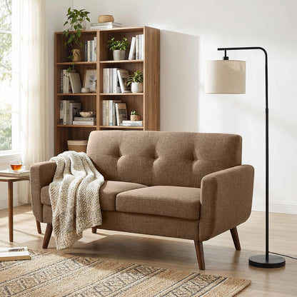 Tbfit Linen Fabric Single Sofa, Accent Chair, Mid Century Modern Armchair for Living Room, Bedroom Button Tufted Upholstered Comfy Reading Sofas, Beige