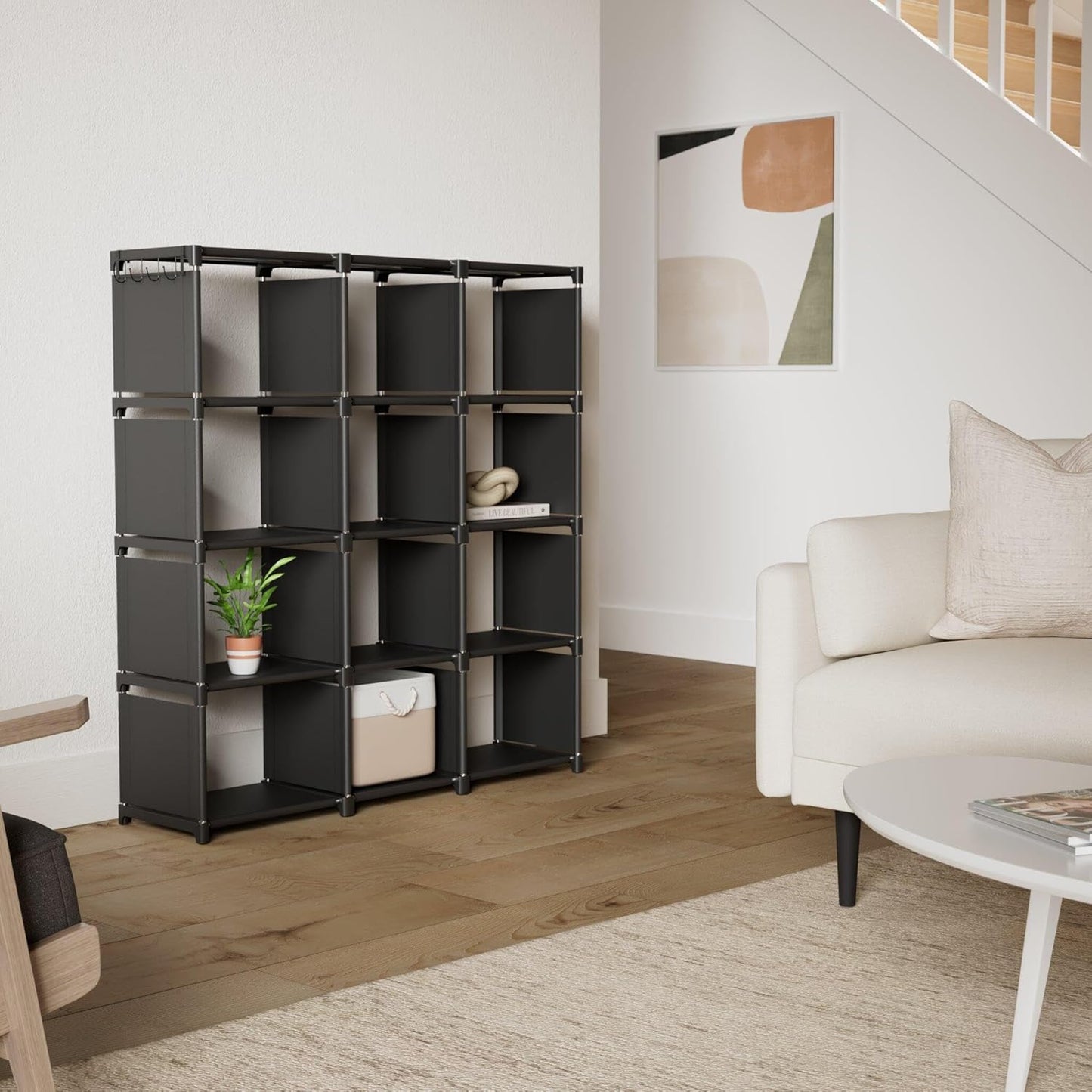 Mavivegue Book Shelf, 12 Cube Storage Organizer, DIY Bookcase, Metal Bookshelf,Tall Book case for Bedroom, Living Room,Office,Closet, Black Cubicle Rack — Black / 12-Grid (2)