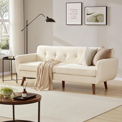 Tbfit Linen Fabric Single Sofa, Accent Chair, Mid Century Modern Armchair for Living Room, Bedroom Button Tufted Upholstered Comfy Reading Sofas, Beige