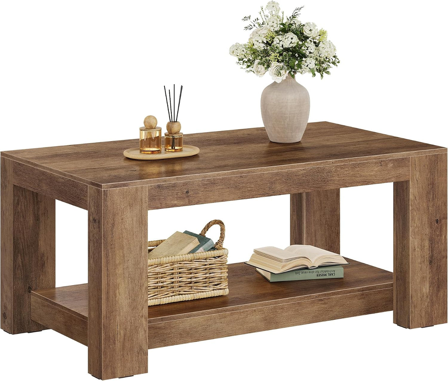 VASAGLE Coffee Table, 2-Tier Center Table with Rustic Charm and Clean Lines, Farmhouse Style, for Living Room, 21.7 x 39.4 x 17.7 in, Honey Brown, Koni Collection ULCT270K101 — Honey Brown