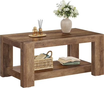VASAGLE Coffee Table, 2-Tier Center Table with Rustic Charm and Clean Lines, Farmhouse Style, for Living Room, 21.7 x 39.4 x 17.7 in, Honey Brown, Koni Collection ULCT270K101 — Honey Brown
