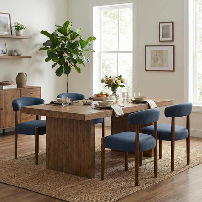 VKNOW Wooden Dining Chairs Set of 4, Modern Upholstered Dining Room Chairs with Walnut Wood Legs and Curved Backrest, Fabric Kitchen Chairs for Farmhouse/Living Room/Dining Room, Green — Set of 4 / Blue
