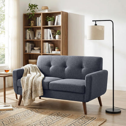 Tbfit Linen Fabric Single Sofa, Accent Chair, Mid Century Modern Armchair for Living Room, Bedroom Button Tufted Upholstered Comfy Reading Sofas, Beige — 56.7 inch / Blue Grey