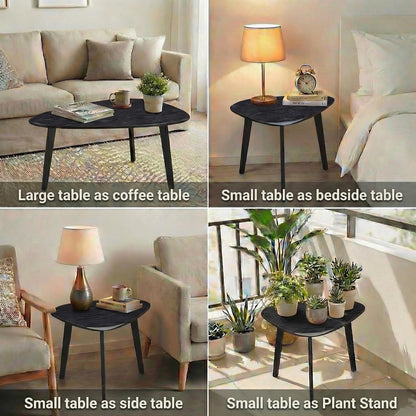 Nesting Coffee Table Set of 2-Mid Century Modern Coffee Table | Guitar Pick Stacking Tables with Solid Wood Legs,Small Coffee Tables for Small spaces,Living Room,Balcony — Black (9)