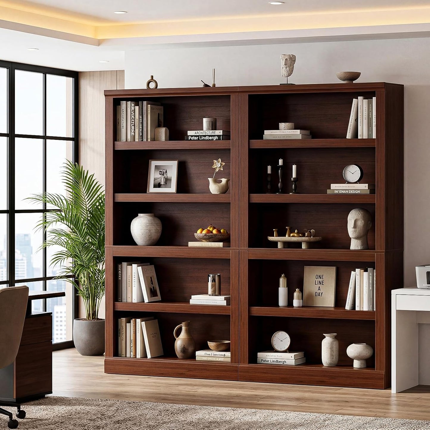 Unikito Bookshelf, 5 Tier Book Shelf, 71 Inch Tall Bookcase with Adjustable Shelves, Open Storage Book Case Organizer, Freestanding Display Shelf Stand for Living Room, Home Office, Bedroom, Cherry — 5-tier / Cherry (7)