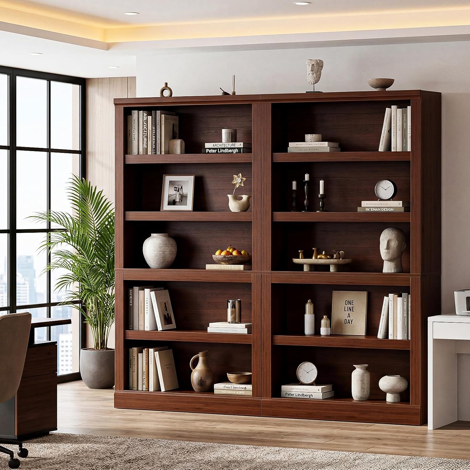 Unikito Bookshelf, 5 Tier Book Shelf, 71 Inch Tall Bookcase with Adjustable Shelves, Open Storage Book Case Organizer, Freestanding Display Shelf Stand for Living Room, Home Office, Bedroom, Cherry — 5-tier / Cherry (7)