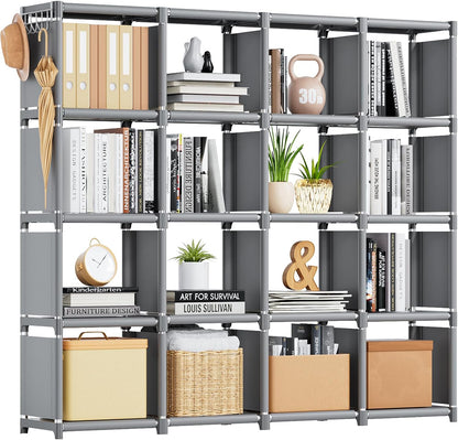 Mavivegue Bookcase, 18-Cube Extra Large Book Shelf, DIY Cube Storage Organizer for Bedroom, Living Room, Home Office - Black — Grey / 16-Grid