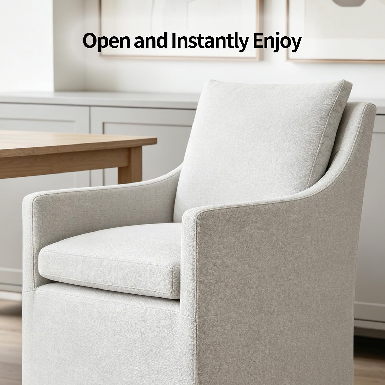 DUHOME Upholstered Dining Chair Set of 2 360 Swivel Linen Accent Armchair | Pre-Assembled Modern Rolling Armchair with Silent Casters, Beige Linen Accent Chair for Dining Room Living Room Bedroom — Beige / 2PCS (4)