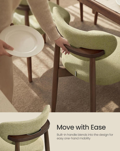 VASAGLE Wooden Dining Chairs Set of 2, Upholstered Kitchen Chairs with Solid Wood Legs, Ergonomic Curved Backrest, Built-in Handle, Mid Century Modern, for Kitchen Dining Vanity, Sage Green — Sage Green / Set of 2 (4)