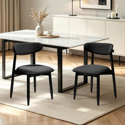 CHUN YI Dining Chairs Set of 4, Upholstered Wooden Dining Room Chairs, Mid Century Modern Fabric Kitchen Chair with Ergonomic Curved Backrest, Beige (Only Chairs) — Black / Set of 2