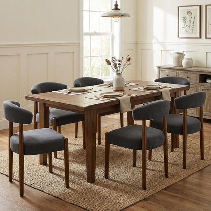 VKNOW Wooden Dining Chairs Set of 4, Modern Upholstered Dining Room Chairs with Walnut Wood Legs and Curved Backrest, Fabric Kitchen Chairs for Farmhouse/Living Room/Dining Room, Green — Set of 6 / Charcoal