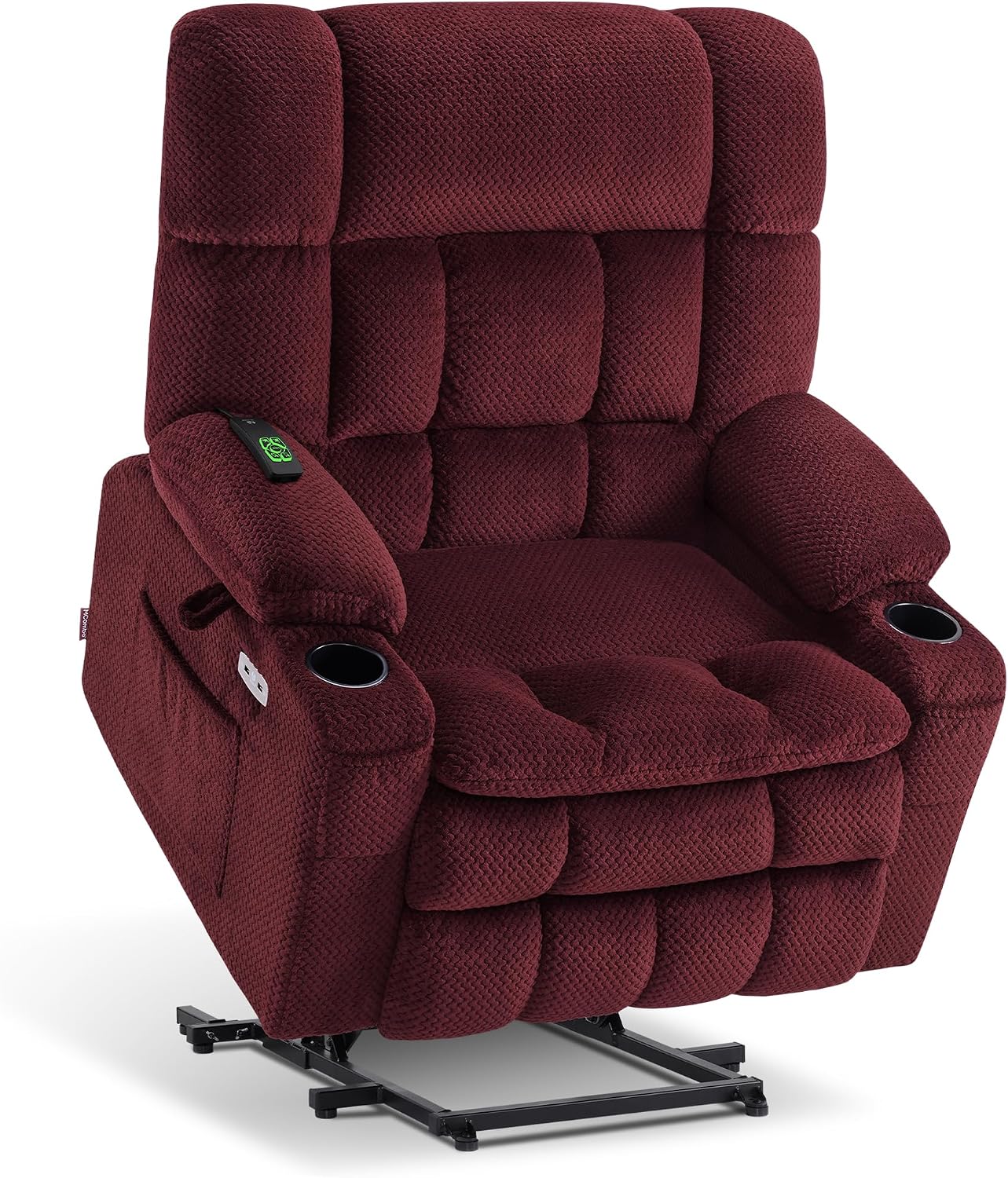 MCombo Dual Motor Power Lift Recliner Chair with Massage and Heat for Elderly People, Infinite Position, USB Ports, Cup Holders, Fabric 7890 (Medium, Dark Gray)