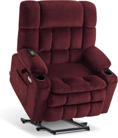 MCombo Dual Motor Power Lift Recliner Chair with Massage and Heat for Elderly People, Infinite Position, USB Ports, Cup Holders, Fabric 7890 (Medium, Dark Gray)