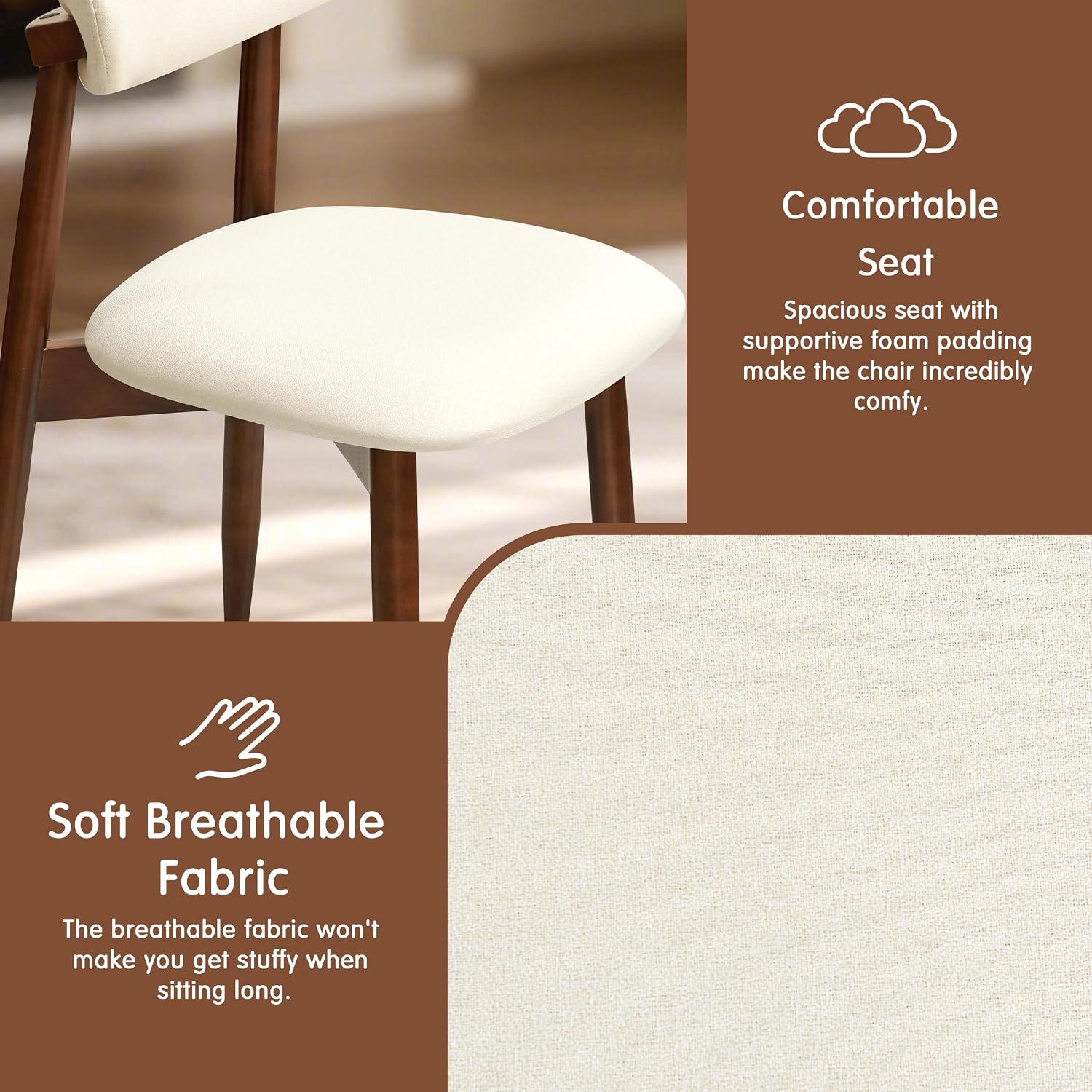 CHUN YI Dining Chairs Set of 4, Upholstered Wooden Dining Room Chairs, Mid Century Modern Fabric Kitchen Chair with Ergonomic Curved Backrest, Beige (Only Chairs) — Beige / Set of 4 (7)