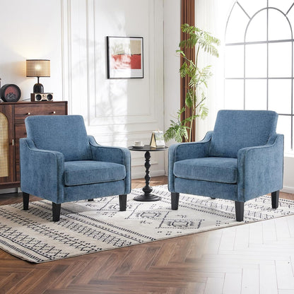 VINGLI Accent Chair for Living Room Chairs Light Brown Reading Chair for Bedroom Scooped Arm Chair Mid Century Modern Accent Chairs Upholstered Comfy Chair for Apartment, Waiting Room — 2 / Navy Blue Chenille