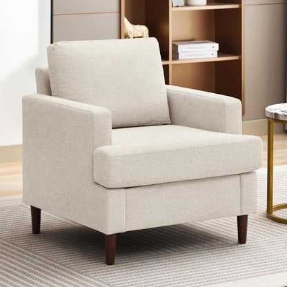 Weture Mid-Century Accent Chair,Modern Linen Fabric Armchair for Living Room,Comfy Upholstered Reading Accent Chairs for Bedroom,Single Sofa Chair with Wood Legs (Beige, 1 Pack) — Beige / 1 Pack