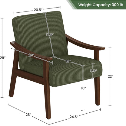 Yaheetech Corduroy Accent Chair, Mid-Century Modern Armchair with Solid Wood Legs, Reading Leisure Chair with High Back for Living Room Bedroom Waiting Room Dark Green — Dark Green / Corduroy Fabric (3)