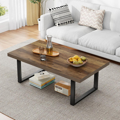 IBF Rustic Coffee Table, Industrial Simple Wooden Living Room Table, Modern Minimalist Farmhouse Rectangle Center Table, Wood and Metal Vintage Tea Coffee Table for Home Bedroom, Rustic Brown, 39 Inch — Rustic Oak / 39 inch
