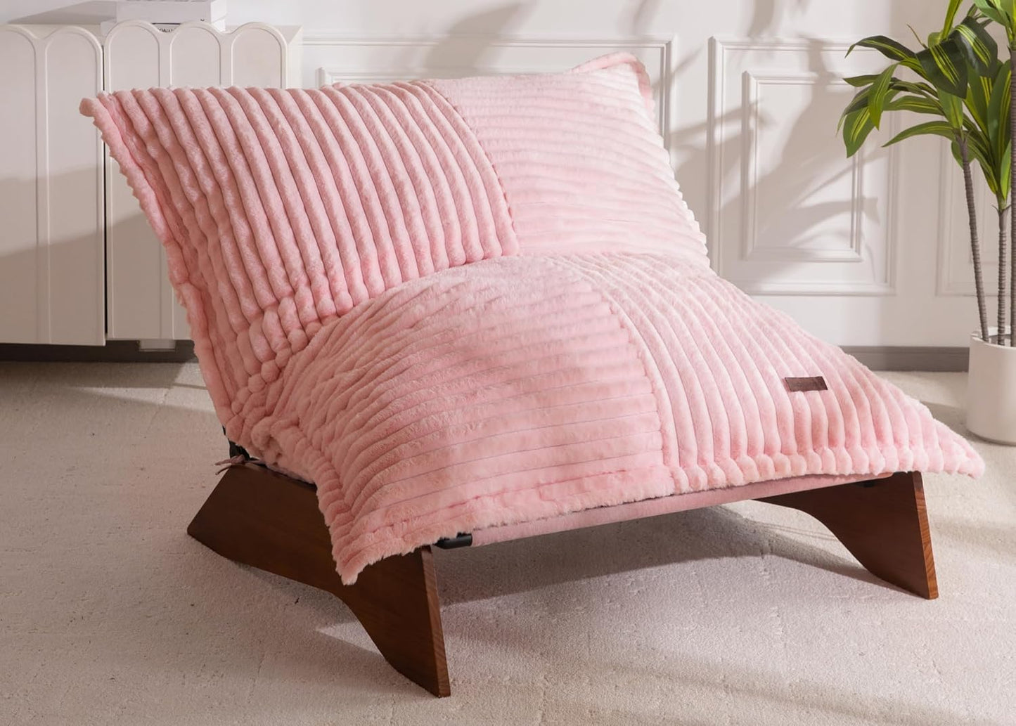 MAXYOYO Adjustable Living Room Chair, 3-Position Bean Bag Chair with Removable Cover, Upholstered Accent Chair with Frame, Soft Reclining Lounge for Bedroom, Apartment, Office, Green — Striped Cross Pink / Large