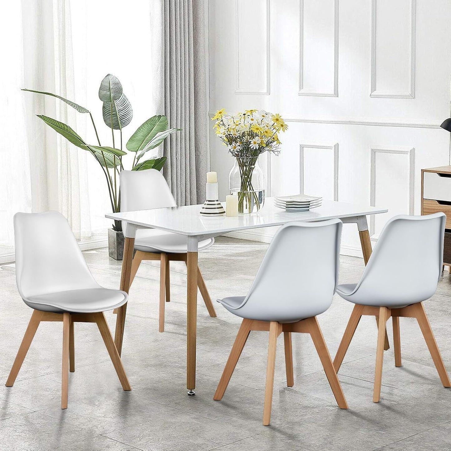 OLIXIS Dining Chairs Set of 4, Mid Century Modern Accent Chairs with Curved Backrest and Wood Legs, PU Leather Upholstered Kitchen Side Chair for Living Room, Bedroom, Outdoor Patio, White — White / 4 PC (2)
