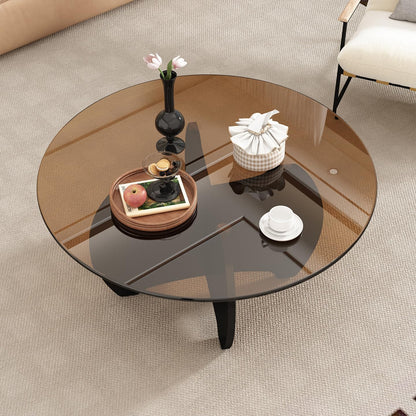 31.5'' Round Coffee Table with Tempered Glass Top, Modern Center Table for Small Spaces - Sturdy Black Board Frame, Simple Design for Living Room, Home, Office - Easy Assembly. — Black (3)