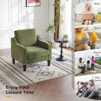 VINGLI Accent Chair for Living Room Chairs Olive Green Reading Chair for Bedroom Scooped Arm Chair Mid Century Modern Accent Chairs Upholstered Comfy Chair for Apartment, Waiting Room — 1 / Olive Green Chenille (9)