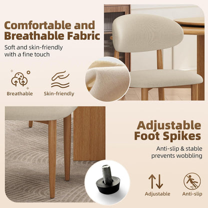 Dining Chairs Set of 4, Modern Fabric Upholstered Dining Room Chair MetalKitchen Chairs, Farmhouse Dinner Chair for Kitchen Dining Room, Beige — Beige Seat /Wood-grain Metal Legs / 4 (5)